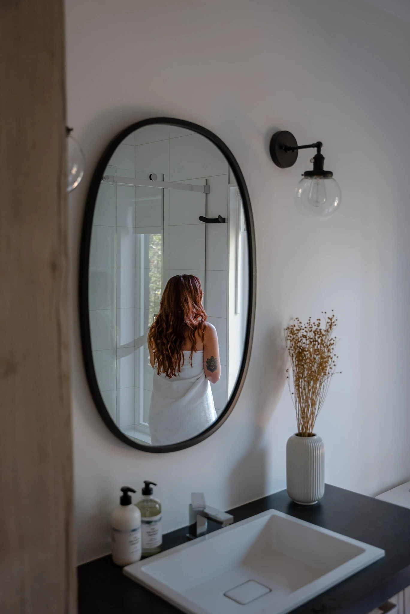 Full bathroom with walk-in shower at WOLM Cabin